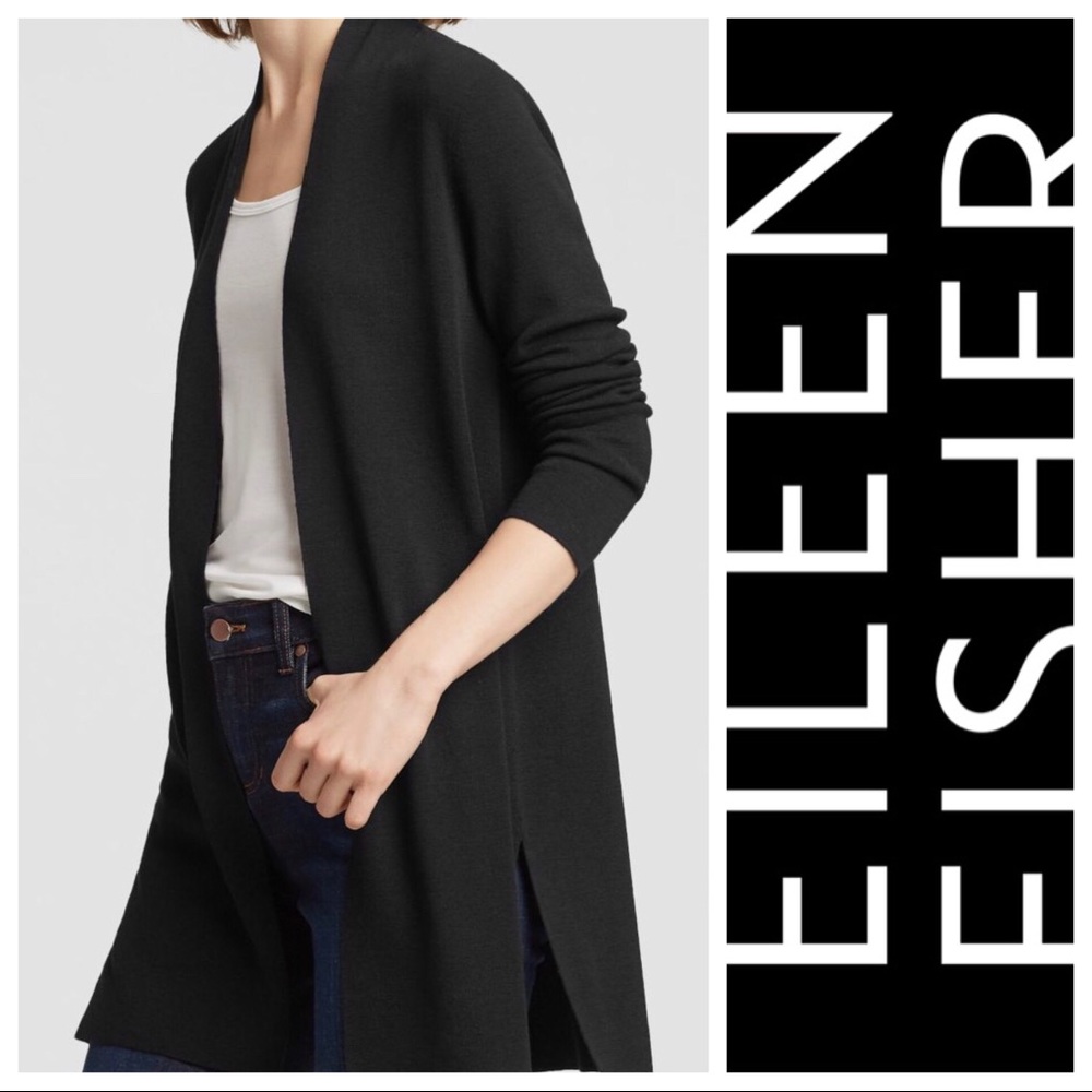 EILEEN FISHER ULTRAFINE MERINO CARDIGAN Black M